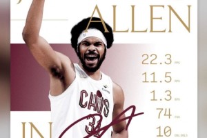 必赢-贾勒特·阿伦二月场均22.3分11.5板&amp;命中率74% 米切尔：月最佳